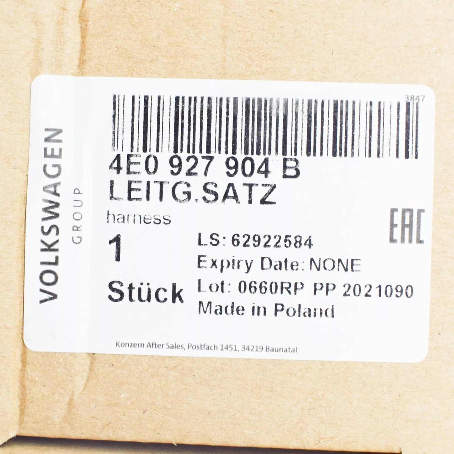 NEW AUDI A8 D3 FRONT SPEED SENSOR WIRING HARNESS 4E0927904B