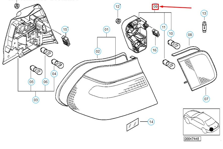 NEW BMW 3 E46 RIGHT INNER TAIL LIGHT BULB HOLDER 63218374808 8374808 ORIGINAL