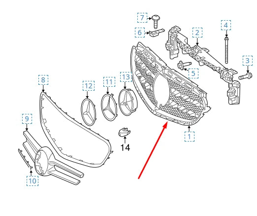 NEW MERCEDES-BENZ E-CLASS W212 FRONT RADIATOR GRILLE A2128851500 2015 ORIGINAL