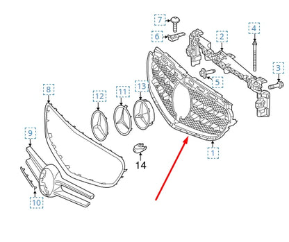 NEW MERCEDES-BENZ E-CLASS W212 FRONT RADIATOR GRILLE A2128851500 2015 ORIGINAL