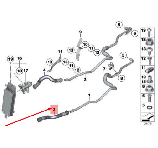 new bmw 7 f01 oil cooling pipe inlet 17227596866 7596866 original