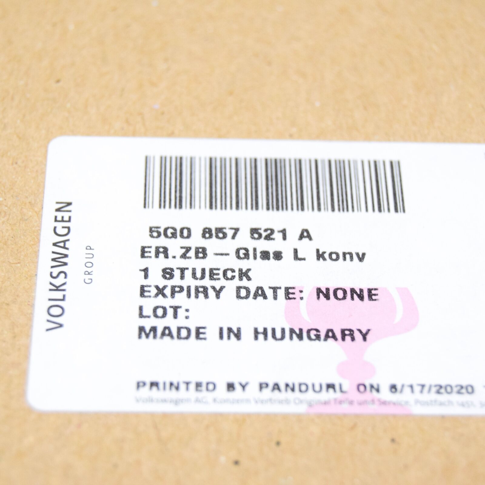 NEW VOLKSWAGEN GOLF MK7 5G FRONT LEFT DOOR MIRROR GLASS 5G0857521A 2013 ORIGINAL