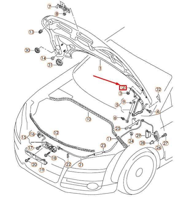 NEW AUDI TT 8J ENGINE HOOD LID RIGHT HINGE 8J0823302H ORIGINAL