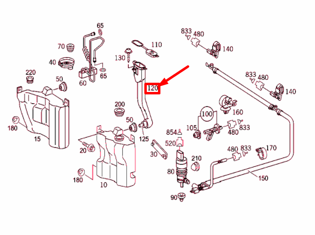 new mercedes-benz clk c209 washer system tank filler pipe a2098690017 original