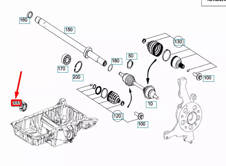 NEW MB C W204 FRONT AXLE SHAFT IN OIL PAN PILOT BUSHING A2720140050 ORIGINAL