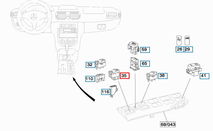 NEW MERCEDES-BENZ VANEO 414 FRONT LEFT DOOR WINDOW SWITCH A4145450807 ORIGINAL