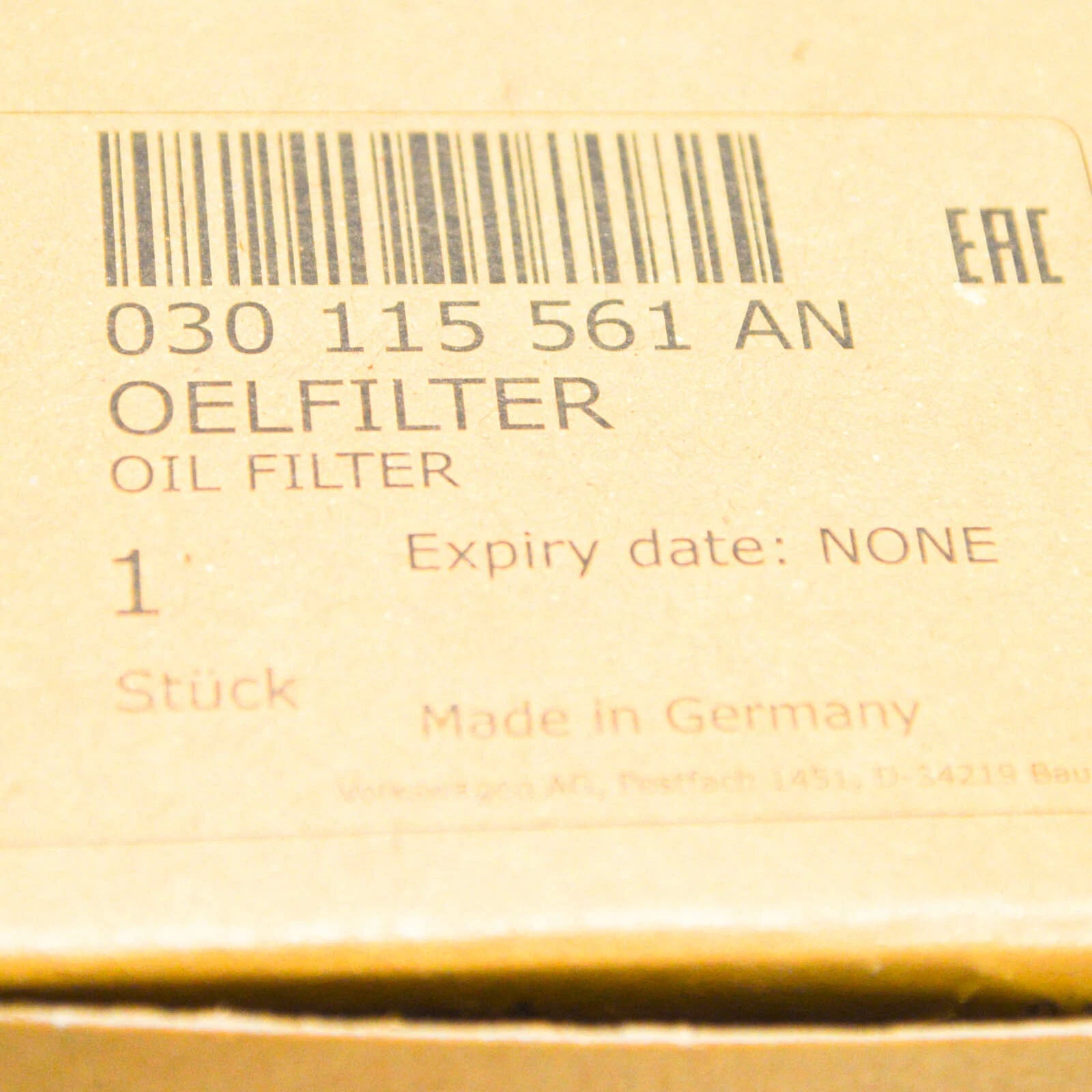 NEW AUDI A2 8Z OIL FILTER 030115561AN ORIGINAL
