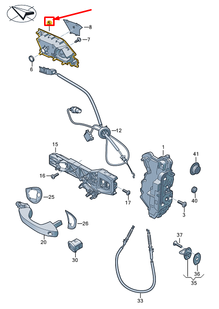 NEW VW GOLF CD MK8 FRONT RIGHT INNER DOOR HANDLE LHD 5H0837114AYVB ORIGINAL