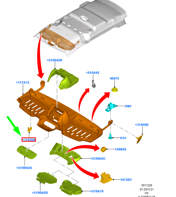 new ford tourneo connect mk2 left front overhead pod 2 cover 1865266 original