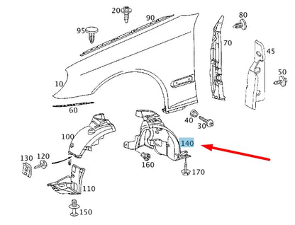 NEW MB C W203 FRONT RIGHT WHEEL HOUSING LINER REAR PART A2038841222 ORIGINAL