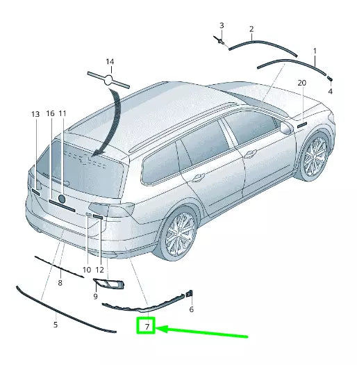 NEW VOLKSWAGEN PASSAT B8 3G REAR RIGHT BUMPER TRIM 3G9853842A2ZZ