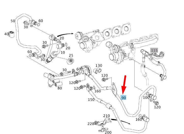 NEW MERCEDES-BENZ S W221 TURBO LEFT RETURN COOLANT LINE A2782001100 ORIGINAL