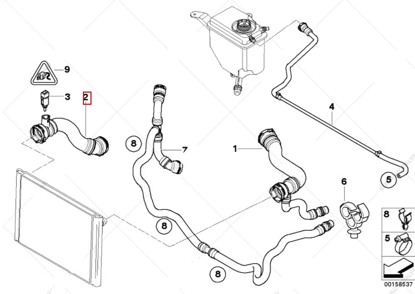 NEW BMW 5 E60 RIGHT LOWER WATER RADIATOR HOSE 17127521778 7521778 ORIGINAL