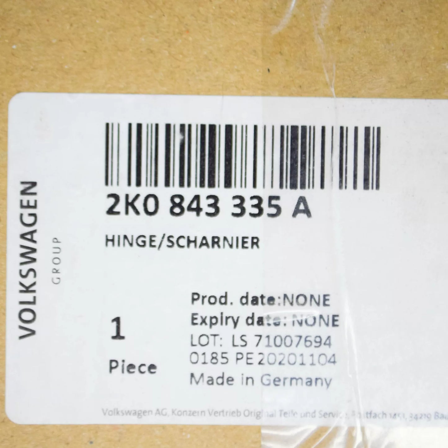 NEW VOLKSWAGEN CADDY 2K REAR LEFT HINGE FOR SLIDING DOOR 2K0843335A