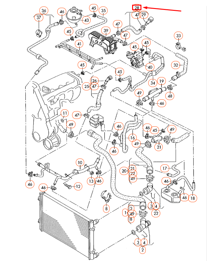 new volkswagen beetle 9c engine coolant hose 1j0122157fe original