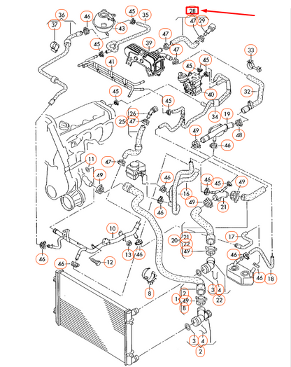 new volkswagen beetle 9c engine coolant hose 1j0122157fe original