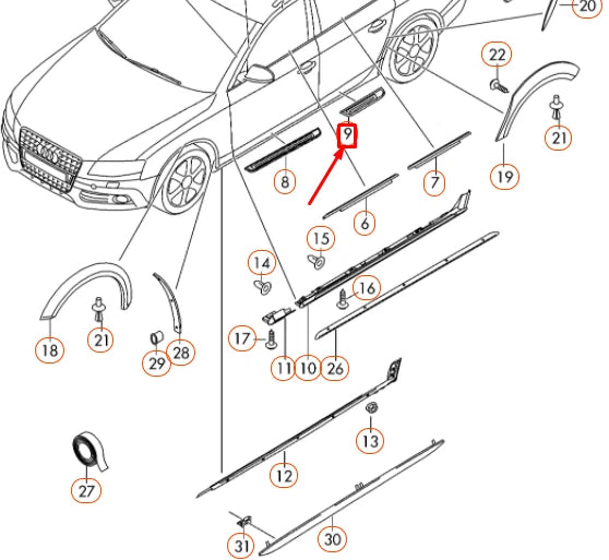 NEW AUDI A4 B8 REAR LEFT DOOR SILL TRIM STRIP S-LINE 8K0853375B01C ORIGINAL