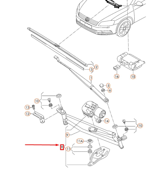 NEW VW PASSAT B8 WINDOW WIPER MOUNTING WITH WIPER MOTOR LHD 3AB955023A ORIGINAL