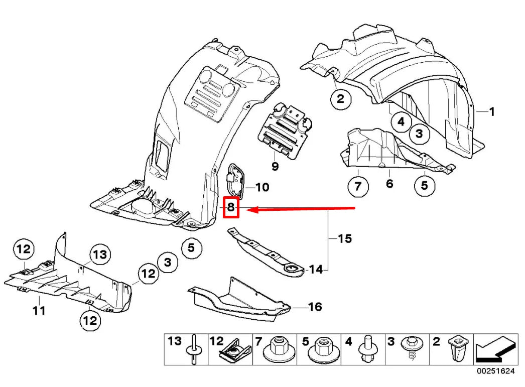 NEW BMW 3 E90 FRONT LEFT INNER FENDER 7892801 51717892801 ORIGINAL