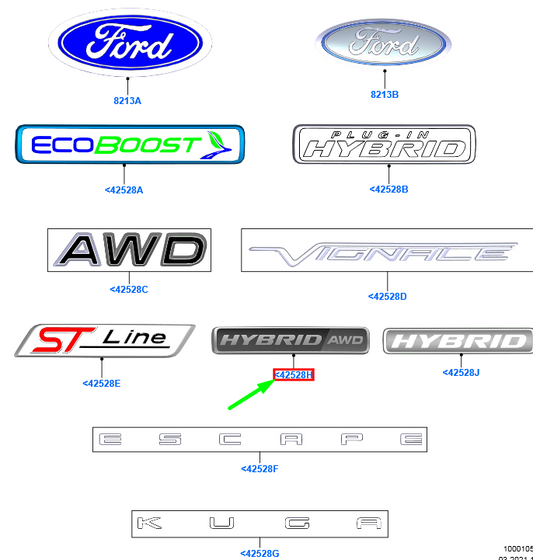 new ford kuga mk3 liftgate name plate badge 5741734 lj6b-16636-ec original