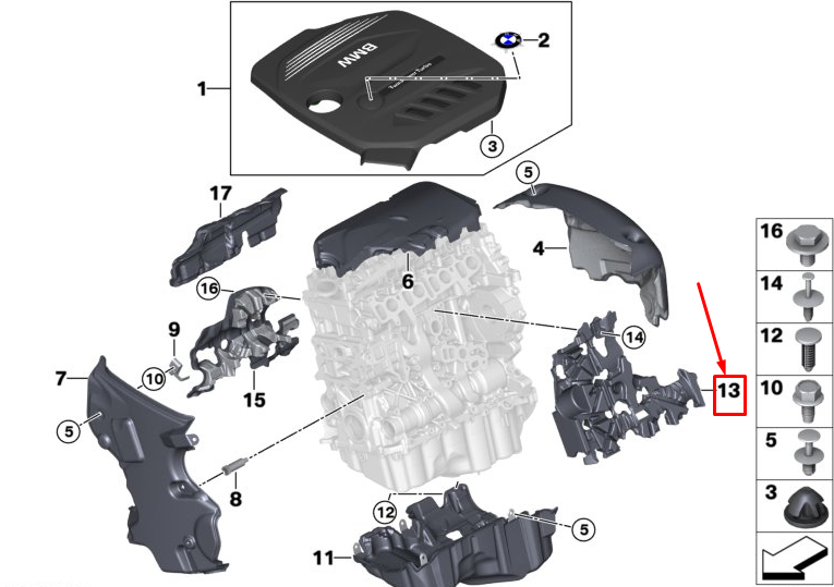 new bmw 5 touring g31 left engine acoustic cover 11148574088 original