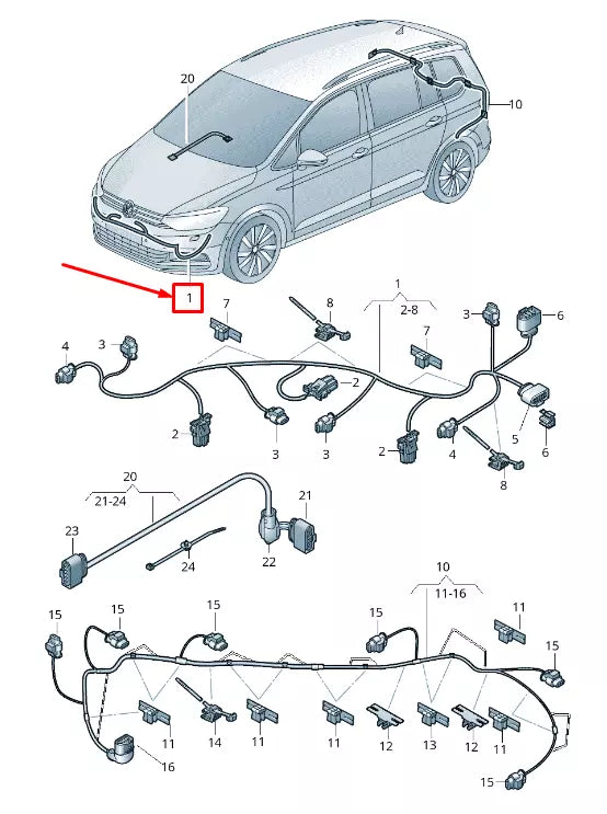 NEW VW TOURAN 5T FRONT PARKING AID WIRING 5TA971095D