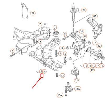 NEW VOLKSWAGEN JETTA A6 FRONT LEFT WISHBONE CONTROL ARM 5C0407151D ORIGINAL