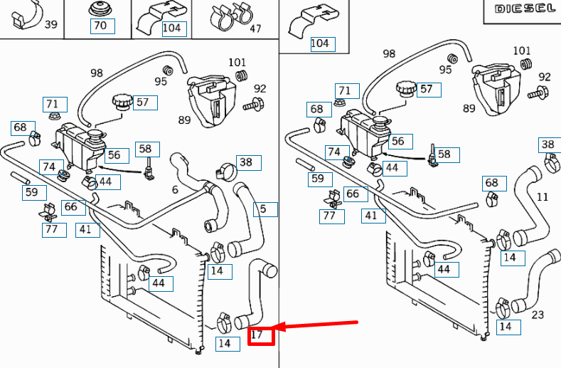 NEW MERCEDES-BENZ C W202 RADIATOR BOTTOM HOSE A2025012782 ORIGINAL