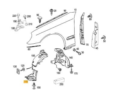 NEW MB C W203 FRONT RIGHT FENDER LINER BOTTOM PART A2038810423