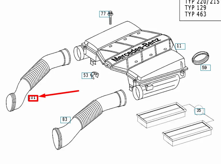 NEW MERCEDES-BENZ S W220 RIGHT AIR INTAKE HOSE A1130940082 ORIGINAL