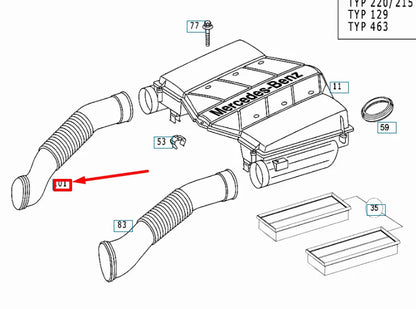 NEW MERCEDES-BENZ S W220 RIGHT AIR INTAKE HOSE A1130940082 ORIGINAL