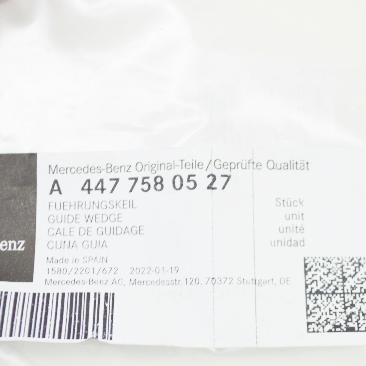 NEW MERCEDES-BENZ VITO W447 TAILGATE GUIDE WEDGE A4477580527 ORIGINAL
