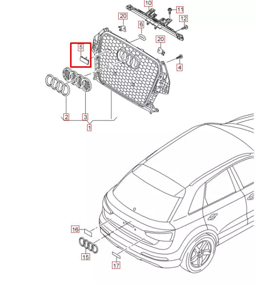 NEW AUDI Q3 8U FRONT BUMPER GRILLE RS EMBLEM BADGE 8U0853736A2ZZ