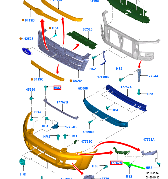 new ford ranger t6 mk3 front left bumper bracket 1724289 ab39-17753-ab original