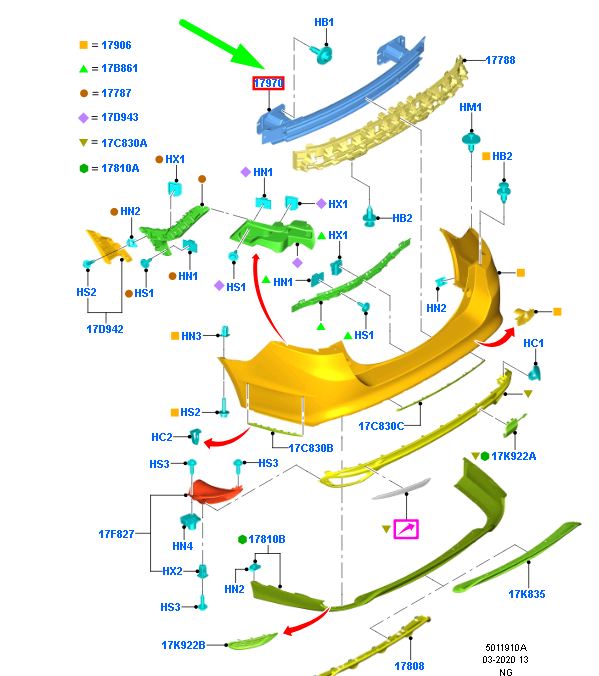 new ford mondeo mk5 rear bumper reinforcement bar dg93-17970-dc 1869009 original