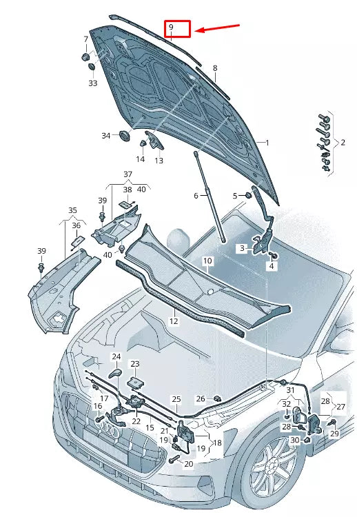 NEW AUDI E-TRON GEN CENTER HOOD IMPACT PROTECTION 4KE823124