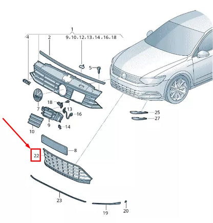 NEW VW PASSAT B8 3G FRONT LOWER VENT GRILLE 3G0853677B 041 3G0853677B041
