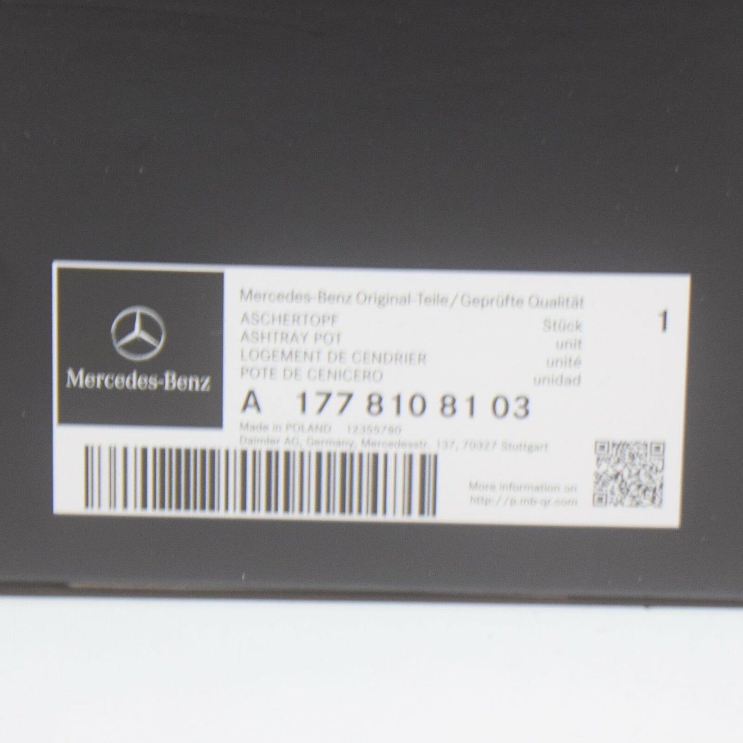 NEW MB A W176 CENTRE CONSOLE CUP HOLDER ASHTRAY INSERT A1778108103 ORIGINAL