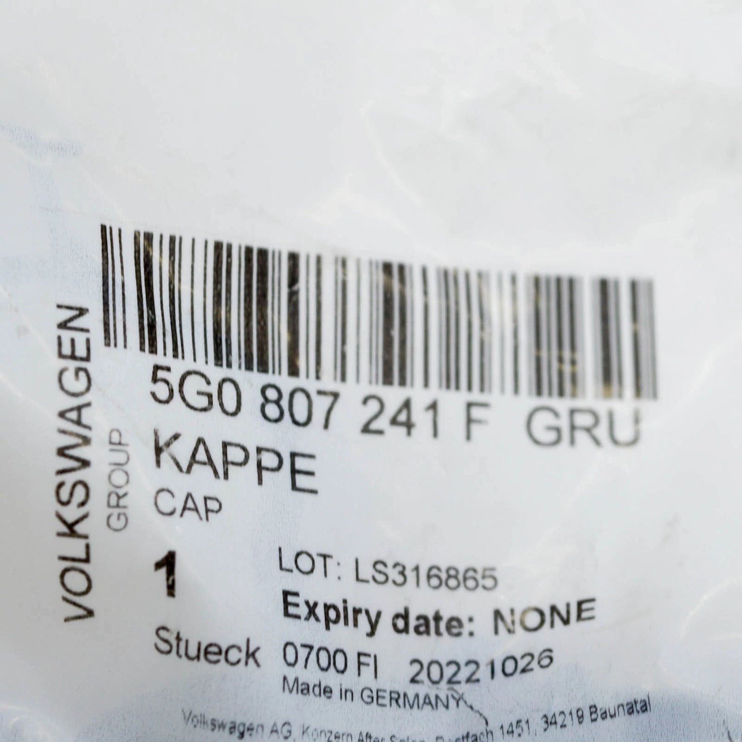 NEW VW GOLF VII 5G MK7 FRONT TOW EYE CAP 5G0807241FGRU