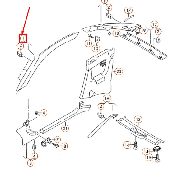 NEW AUDI TT 8J LEFT UPPER A-PILLAR TRIM 8J8867233CN70 ORIGINAL