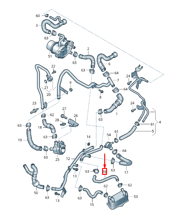 new vw touran 5t engine coolant water hose 5q0122096t original