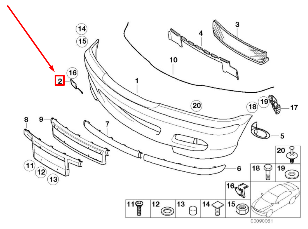 new bmw 3 e46 front bumper tow hook cover 7893378 51117893378 original