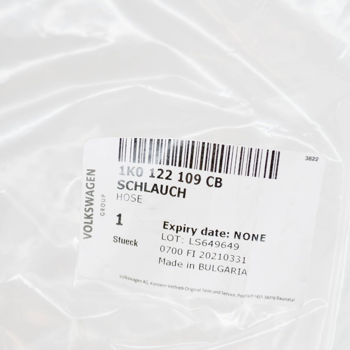 NEW AUDI A3 8P EXPANSION TANK LOWER HOSE 1K0122109CB ORIGINAL