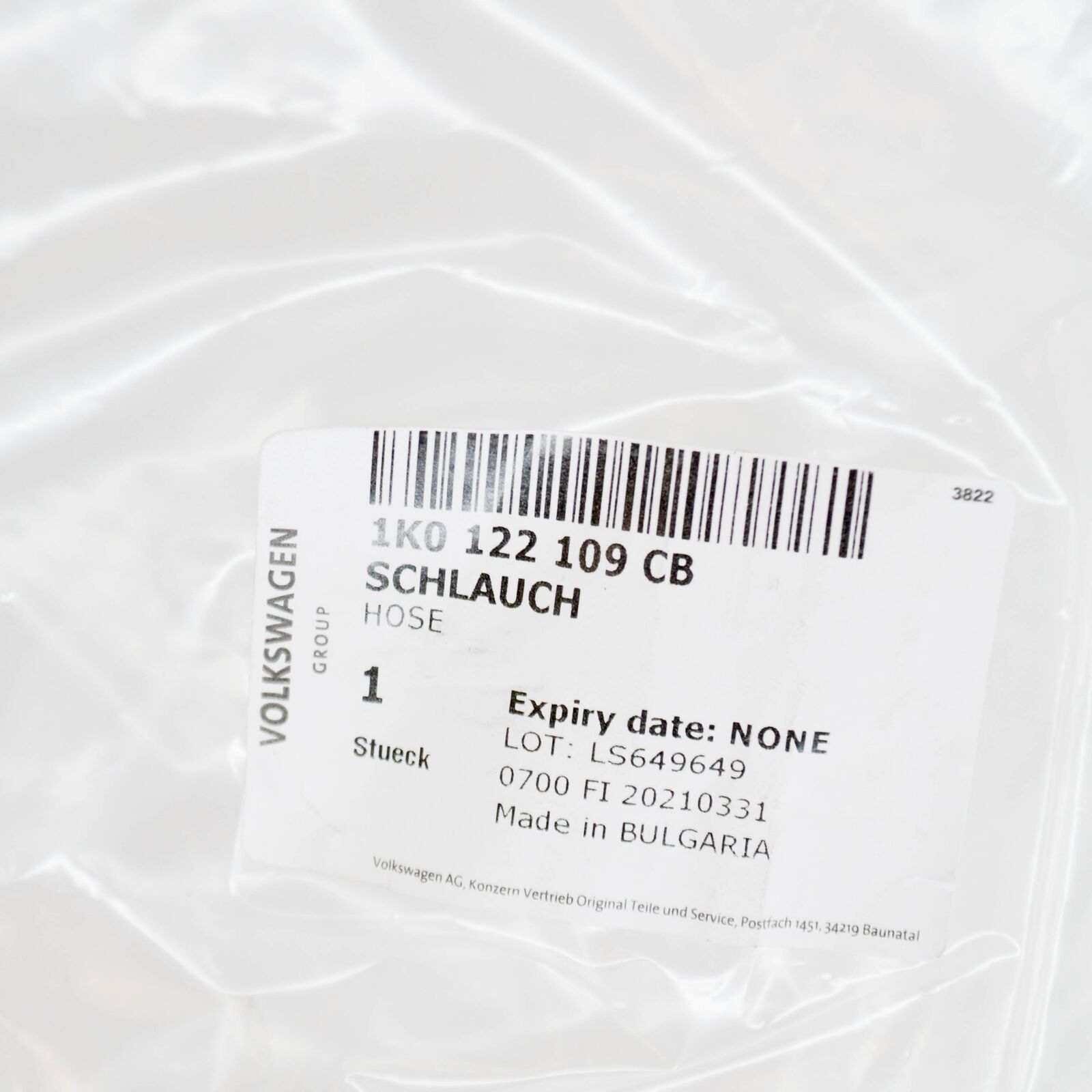 NEW AUDI A3 8P EXPANSION TANK LOWER HOSE 1K0122109CB ORIGINAL