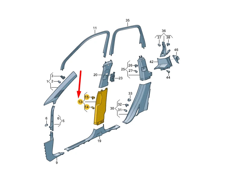NEW VW TOUAREG CR MK3 LEFT SIDE B PILLAR LOWER TRIM 760867291C2TY ORIGINAL