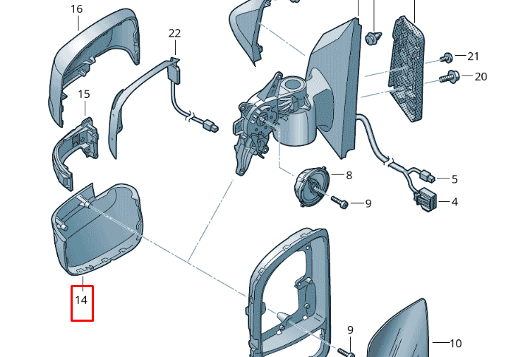 NEW VW CRAFTER SZ FRONT LEFT LOWER DOOR MIRROR FRAME 7C0857603A9B9 ORIGINAL