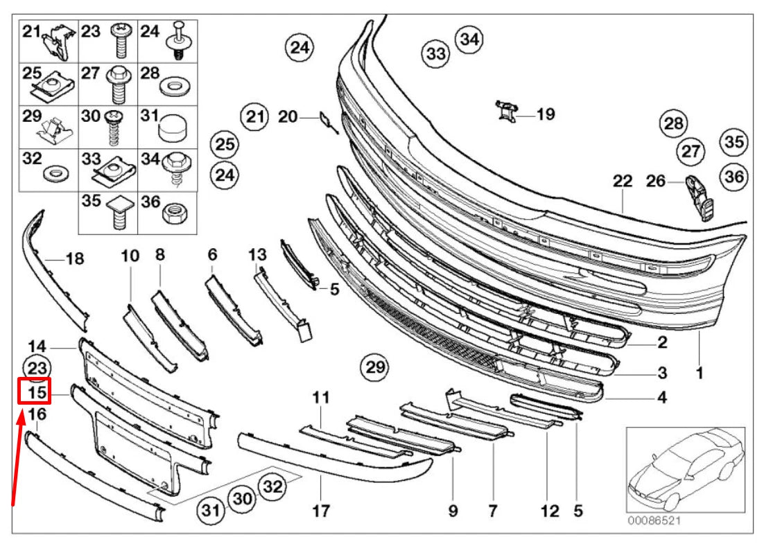 NEW BMW 3 E46 FRONT BUMPER NUMBER HOLDER 51118195303 8195303 ORIGINAL