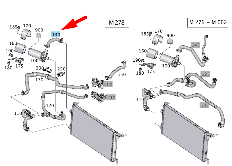 new mercedes-benz ml w166 pump to cooler coolant hose a1665003575 original