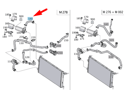 new mercedes-benz ml w166 pump to cooler coolant hose a1665003575 original