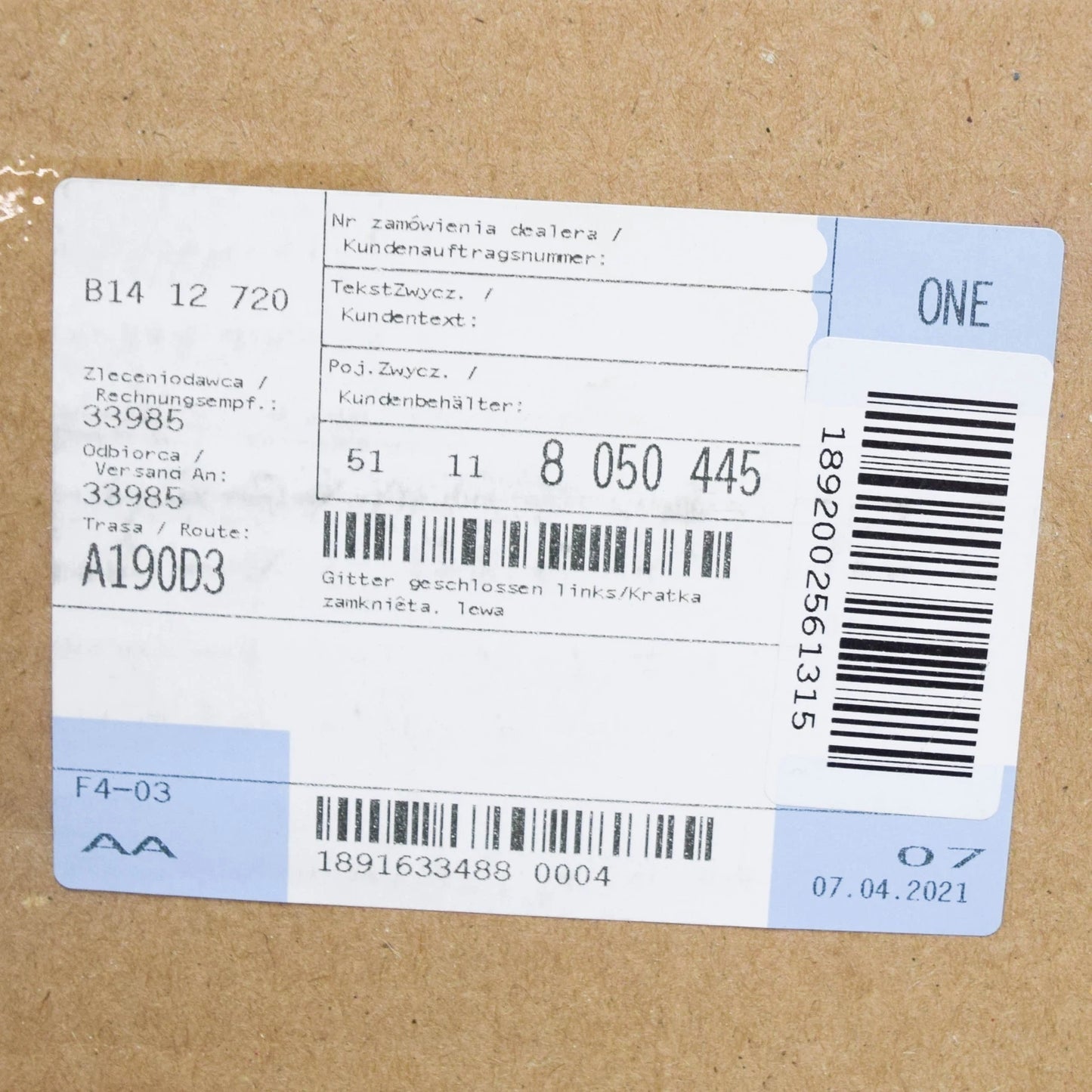 NEW BMW X3 F25 M SPORT FRONT BUMPER LEFT SIDE FOG GRILLE 51118050445 ORIGINAL